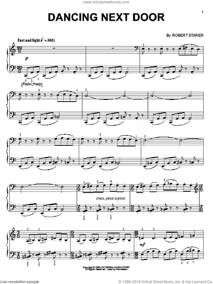 Dancing Next Door sheet music for piano solo by Robert Starer, intermediate skill level