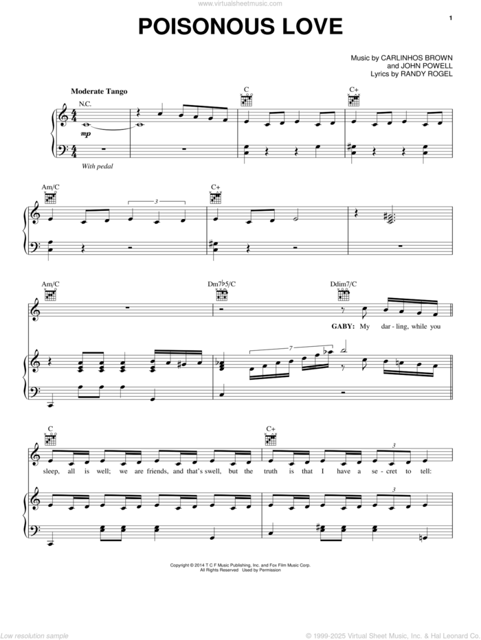 Poisonous Love sheet music for voice, piano or guitar by Kristin Chenoweth, Carlinhos Brown, John Powell and Randy Rogel, intermediate skill level