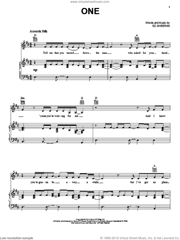 One sheet music for voice, piano or guitar by Ed Sheeran, intermediate skill level