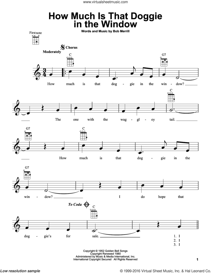 How Much Is That Doggie In The Window sheet music for ukulele by Baby Jane & The Rockabyes and Bob Merrill, intermediate skill level