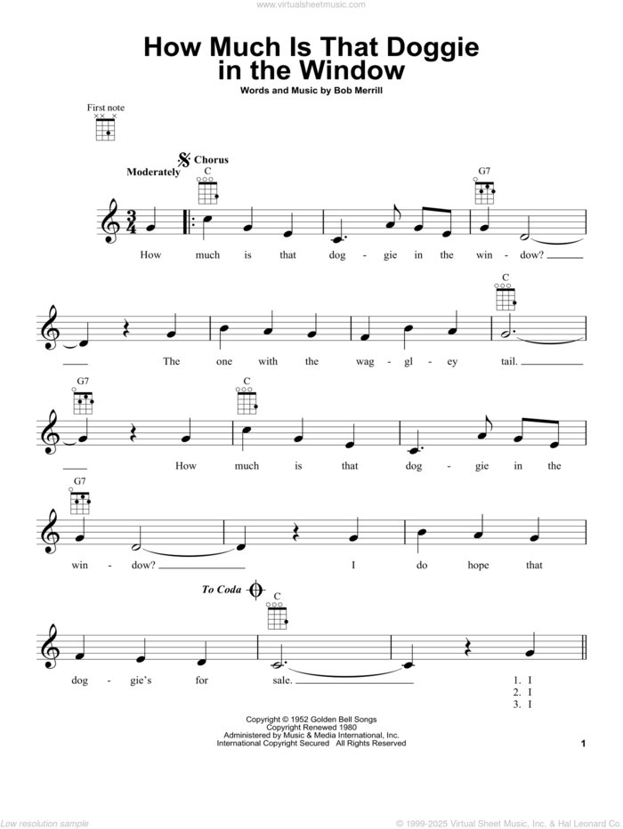 How Much Is That Doggie In The Window sheet music for ukulele by Baby Jane & The Rockabyes and Bob Merrill, intermediate skill level