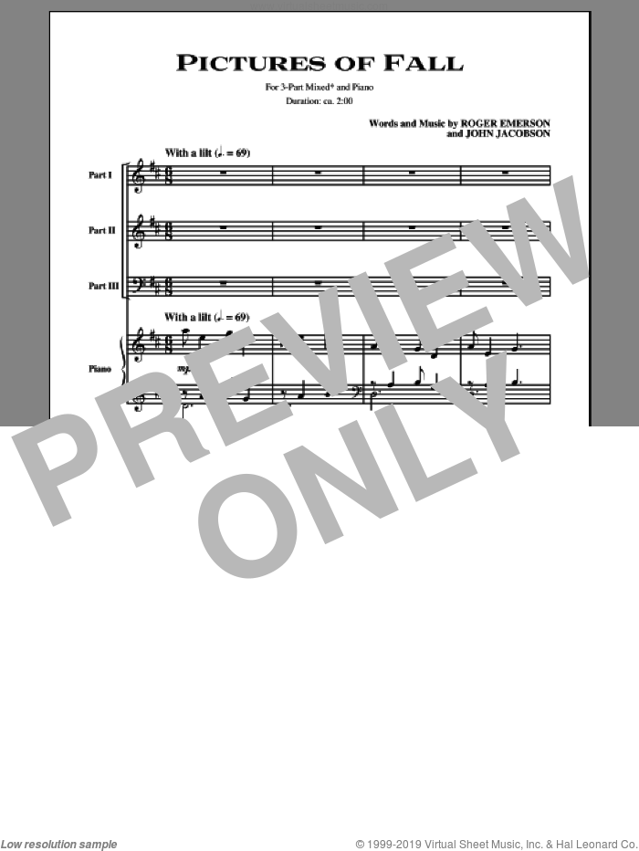 Pictures Of Fall sheet music for choir (3-Part Mixed) by John Jacobson and Roger Emerson, intermediate skill level