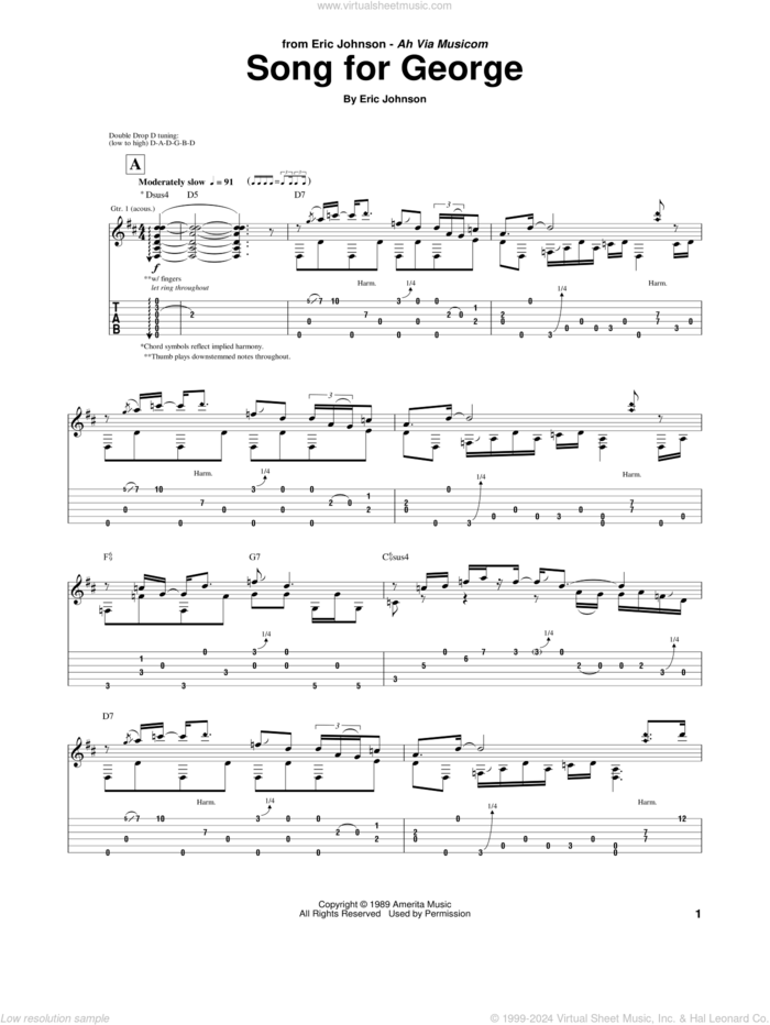 Song For George sheet music for guitar (tablature) by Eric Johnson, intermediate skill level