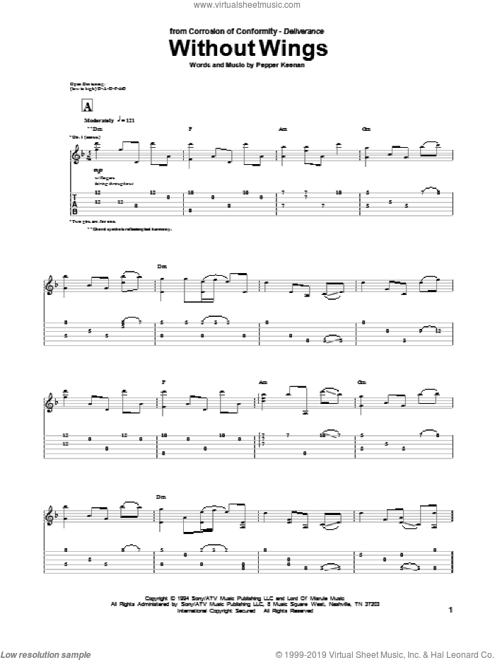 Without Wings sheet music for guitar (tablature) by Corrosion Of Conformity and Pepper Keenan, intermediate skill level