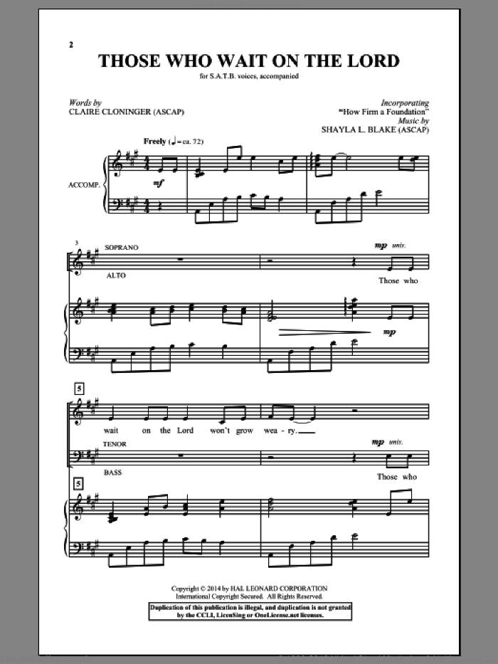 Those Who Wait On The Lord sheet music for choir (SATB: soprano, alto, tenor, bass) by Shayla L. Blake and Claire Cloninger, intermediate skill level
