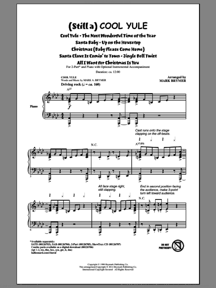 (Still A) Cool Yule (Choral Medley) sheet music for choir (2-Part) by Mark Brymer, Justin Bieber Duet With Mariah Carey, Lady Antebellum, Mariah Carey, Michael Buble and Walter Afanasieff, intermediate duet