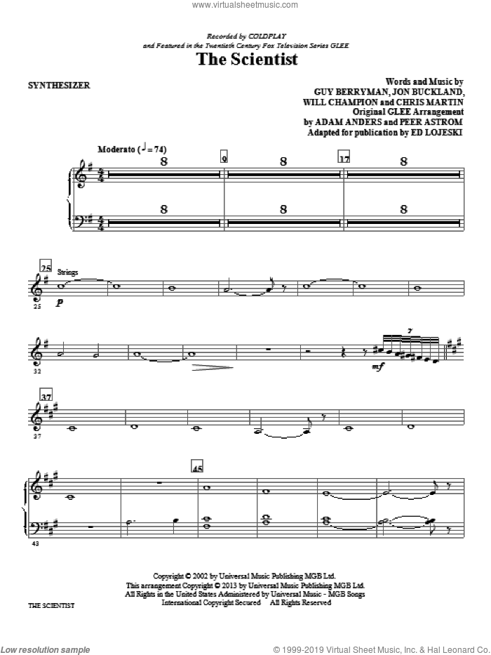 The Scientist (arr. Ed Lojeski) (complete set of parts) sheet music for orchestra/band by Coldplay, Chris Martin, Ed Lojeski, Glee Cast, Guy Berryman, Jon Buckland and Will Champion, intermediate skill level