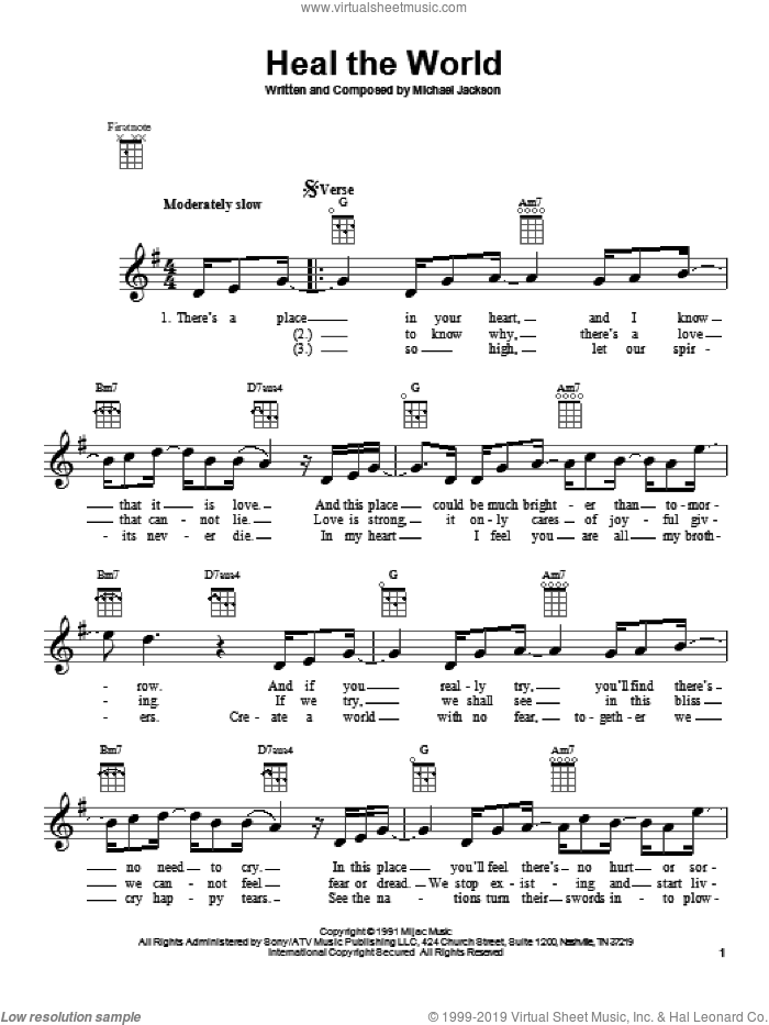 Heal The World sheet music for ukulele by Michael Jackson, intermediate skill level