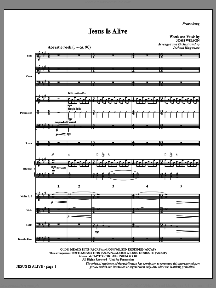 Jesus Is Alive (COMPLETE) sheet music for orchestra/band by Richard Kingsmore and Josh Wilson, intermediate skill level
