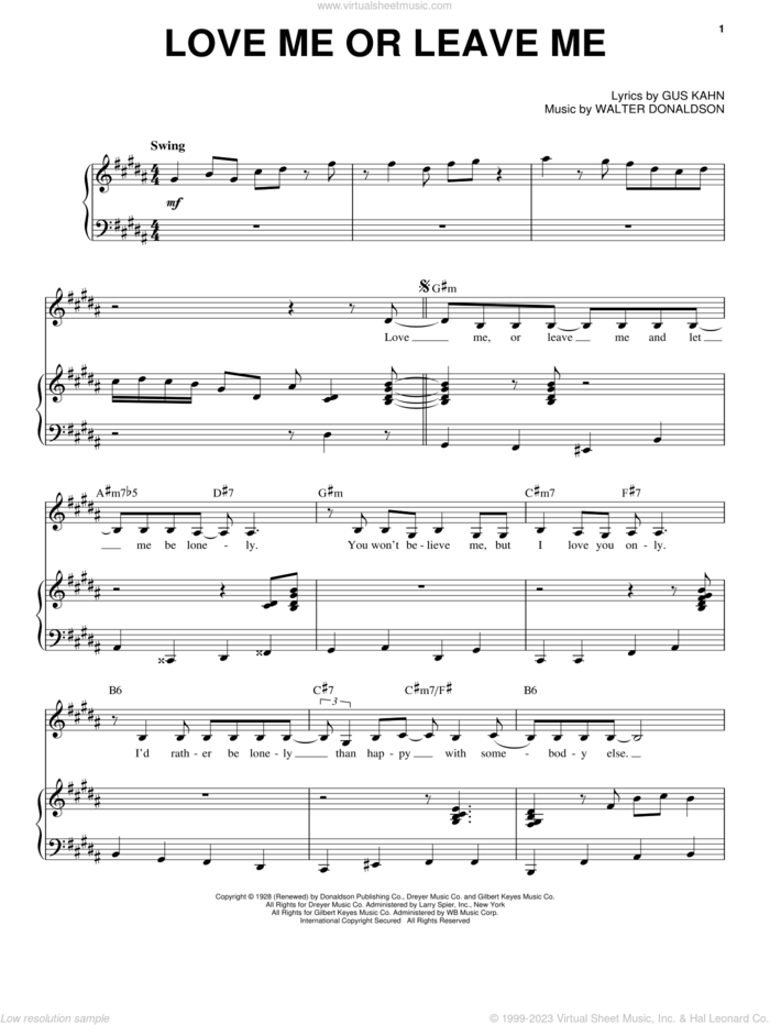 Love Me Or Leave Me sheet music for voice and piano by Nina Simone, Dave Pell, Gus Kahn and Walter Donaldson, intermediate skill level