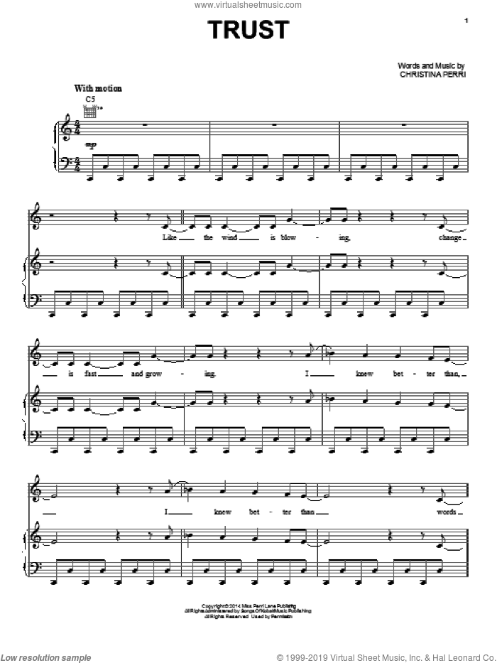 Trust sheet music for voice, piano or guitar by Christina Perri, intermediate skill level