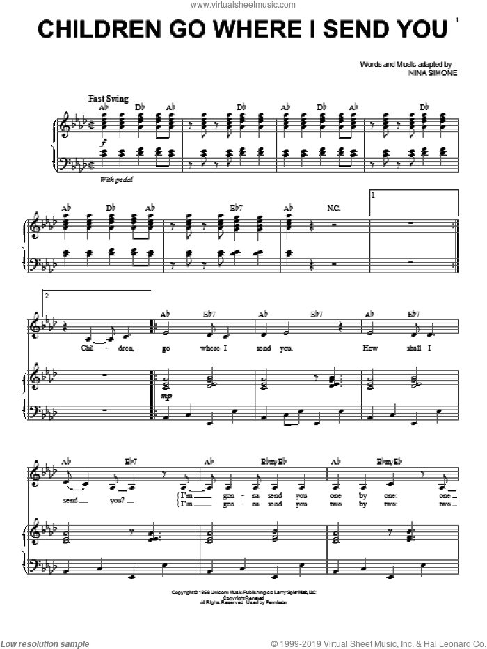 Children Go Where I Send You sheet music for voice and piano by Nina Simone, intermediate skill level