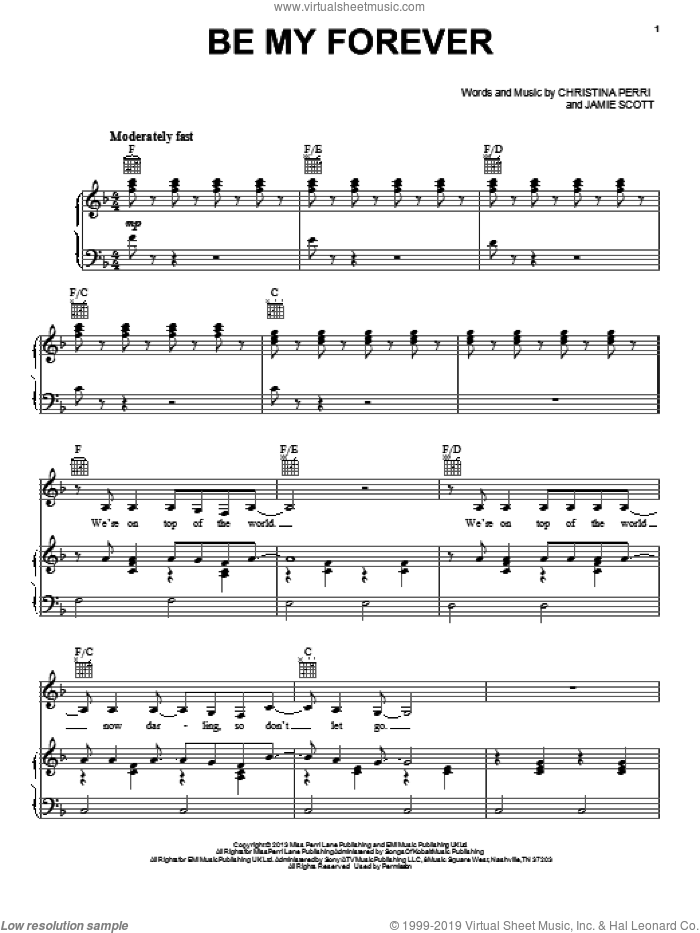 Be My Forever sheet music for voice, piano or guitar by Christina Perri and Jamie Scott, intermediate skill level