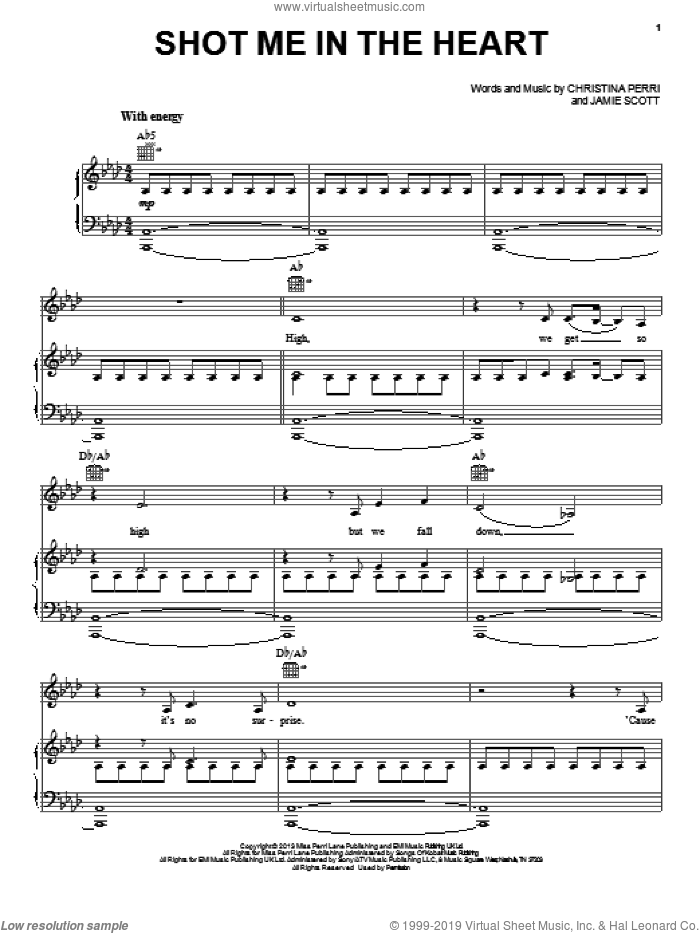 Shot Me In The Heart sheet music for voice, piano or guitar by Christina Perri and Jamie Scott, intermediate skill level