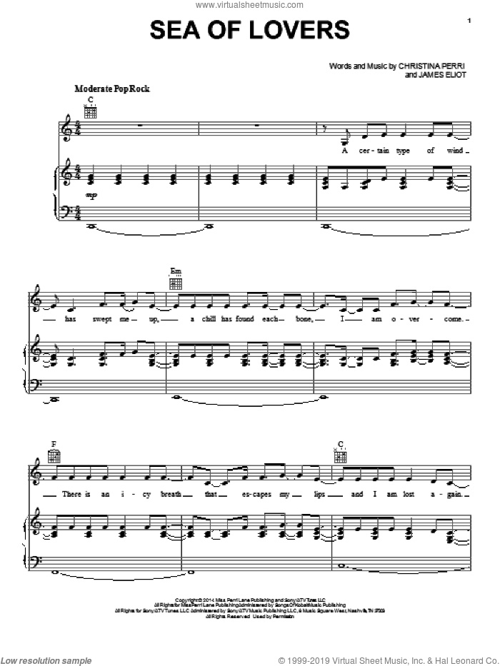 Sea Of Lovers sheet music for voice, piano or guitar by Christina Perri and James Eliot, intermediate skill level