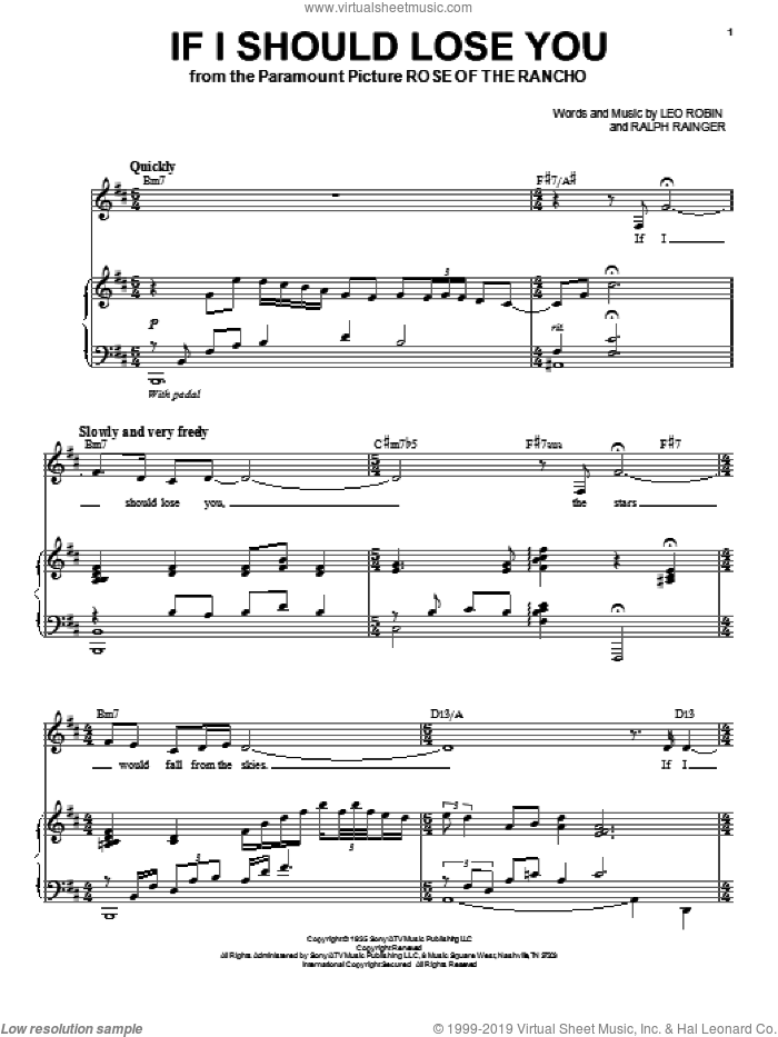If I Should Lose You sheet music for voice and piano by Nina Simone, Leo Robin, Phineas Newborn and Ralph Rainger, intermediate skill level