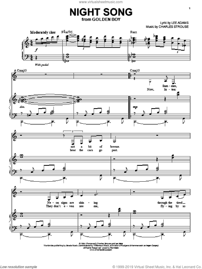 Night Song sheet music for voice and piano by Nina Simone, Charles Strouse and Lee Adams, intermediate skill level
