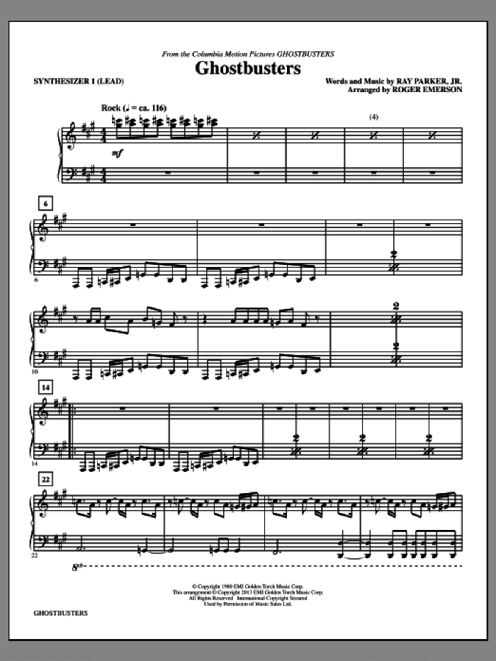 Ghostbusters (complete set of parts) sheet music for orchestra/band by Roger Emerson and Ray Parker Jr., intermediate skill level
