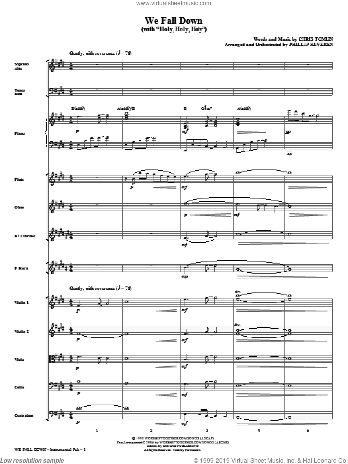 We Fall Down (with Holy, Holy, Holy) (arr. Phillip Keveren) (complete set of parts) sheet music for orchestra/band (Orchestra) by Chris Tomlin and Phillip Keveren, intermediate skill level