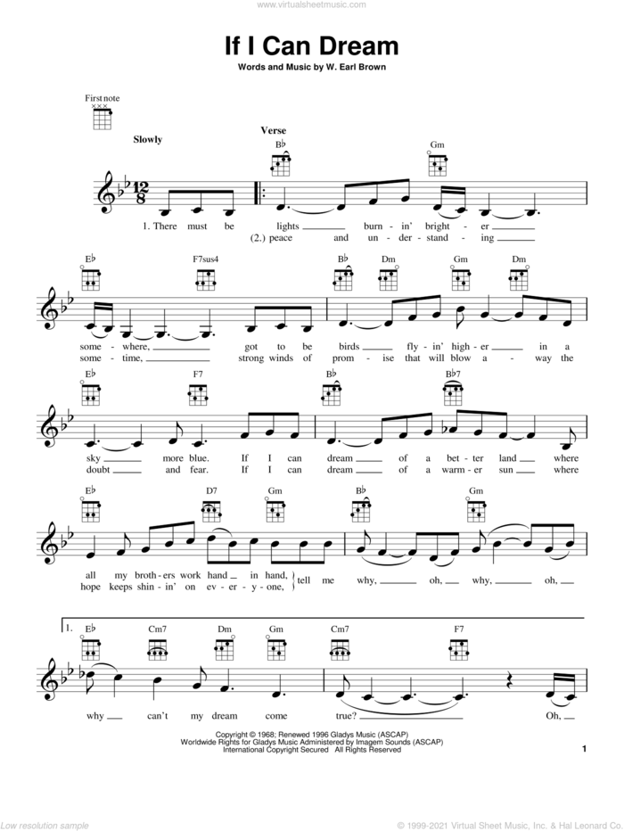 If I Can Dream sheet music for ukulele by Elvis Presley and W. Earl Brown, intermediate skill level