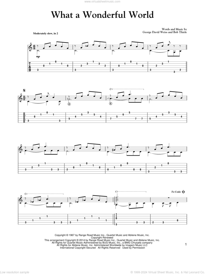 What A Wonderful World sheet music for guitar solo by Louis Armstrong, Louis Armstrong with Kenny G., Rod Stewart feat. Stevie Wonder, Bob Thiele and George David Weiss, intermediate skill level