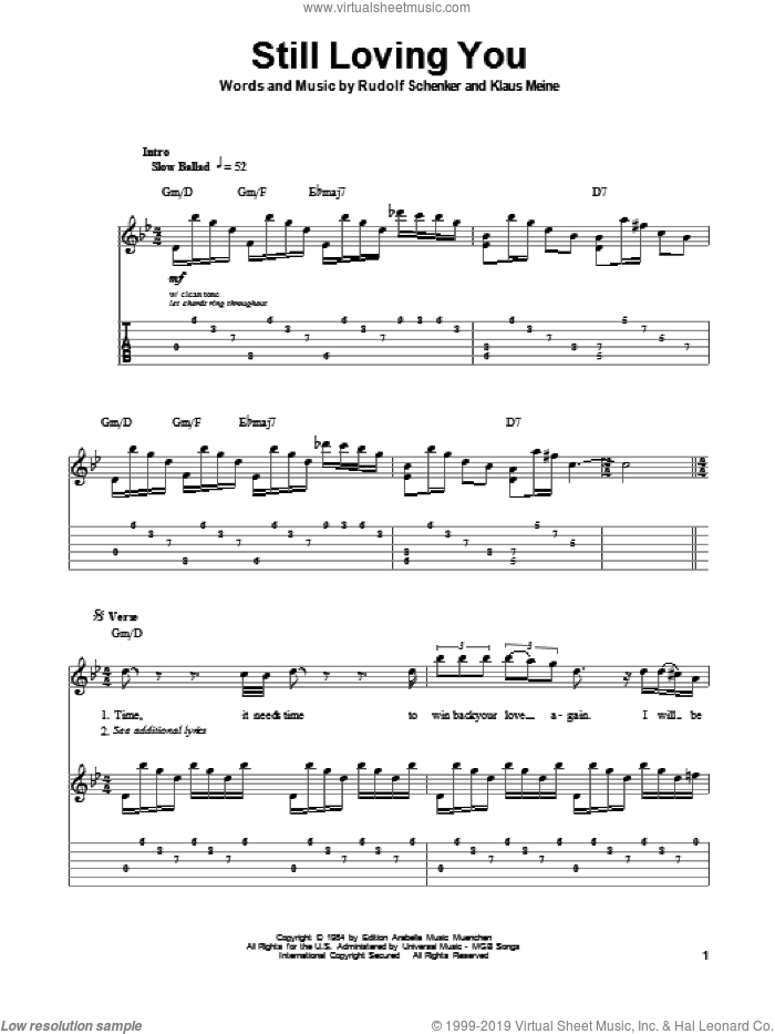 Still Loving You sheet music for guitar (tablature, play-along) by Scorpions, Klaus Meine and Rudolf Schenker, intermediate skill level