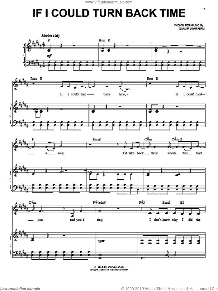 If I Could Turn Back Time sheet music for voice and piano by Cher and Diane Warren, intermediate skill level