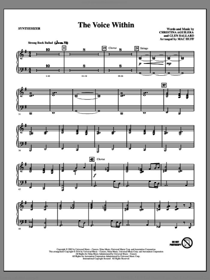The Voice Within (complete set of parts) sheet music for orchestra/band by Mac Huff, Christina Aguilera and Glen Ballard, intermediate skill level