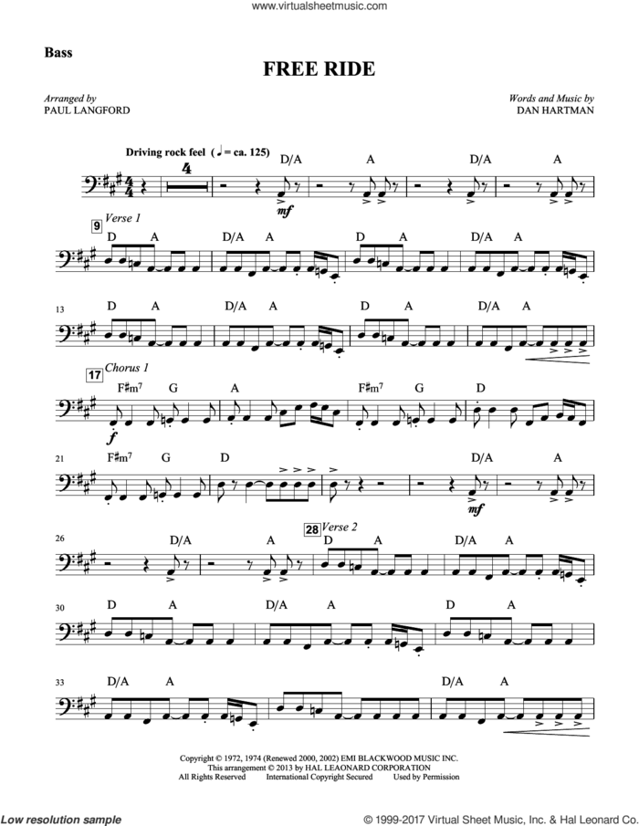 Free Ride (complete set of parts) sheet music for orchestra/band by Paul Langford, Dan Hartman and Edgar Winter Group, intermediate skill level