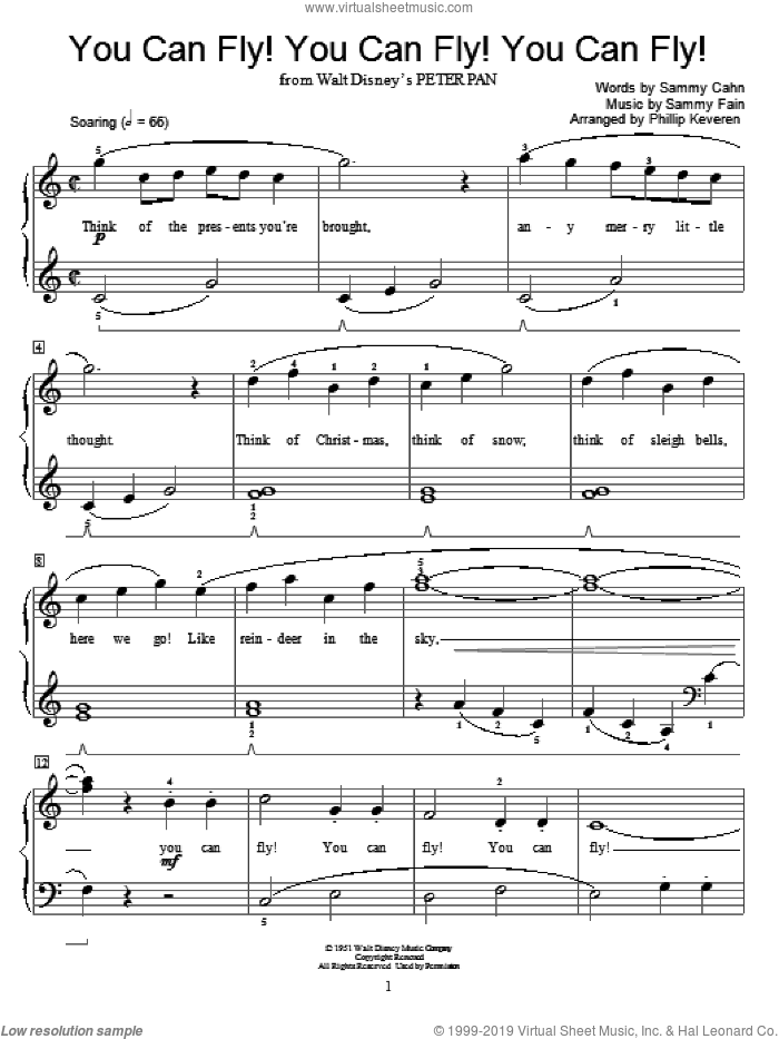 You Can Fly! You Can Fly! You Can Fly! (arr. Phillip Keveren) sheet music for piano solo (elementary) by Sammy Cahn, Phillip Keveren, Miscellaneous and Sammy Fain, beginner piano (elementary)