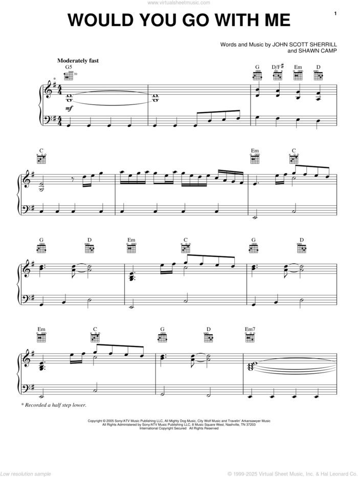 Would You Go With Me sheet music for voice, piano or guitar by Josh Turner, John Scott Sherrill and Shawn Camp, intermediate skill level