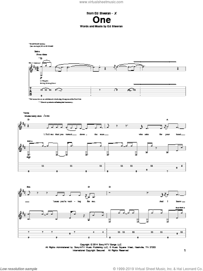 One sheet music for guitar (tablature) by Ed Sheeran, intermediate skill level