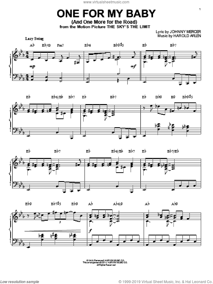 One For My Baby (And One More For The Road) [Jazz version] (arr. Brent Edstrom) sheet music for piano solo by Frank Sinatra, Harold Arlen and Johnny Mercer, intermediate skill level