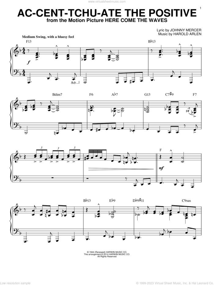 Ac-cent-tchu-ate The Positive [Jazz version] (arr. Brent Edstrom) sheet music for piano solo by Johnny Mercer and Harold Arlen, intermediate skill level