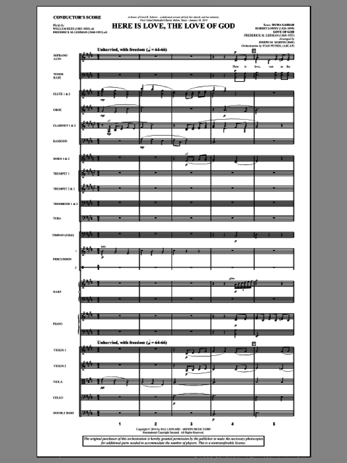 Here Is Love, the Love of God (COMPLETE) sheet music for orchestra/band by Joseph M. Martin and Frederick M. Lehman, intermediate skill level