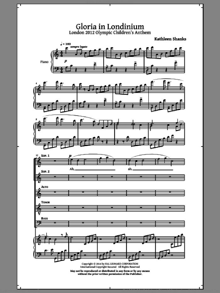 Gloria In Londinium sheet music for choir (SATB: soprano, alto, tenor, bass) by Kathleen Shanks, intermediate skill level