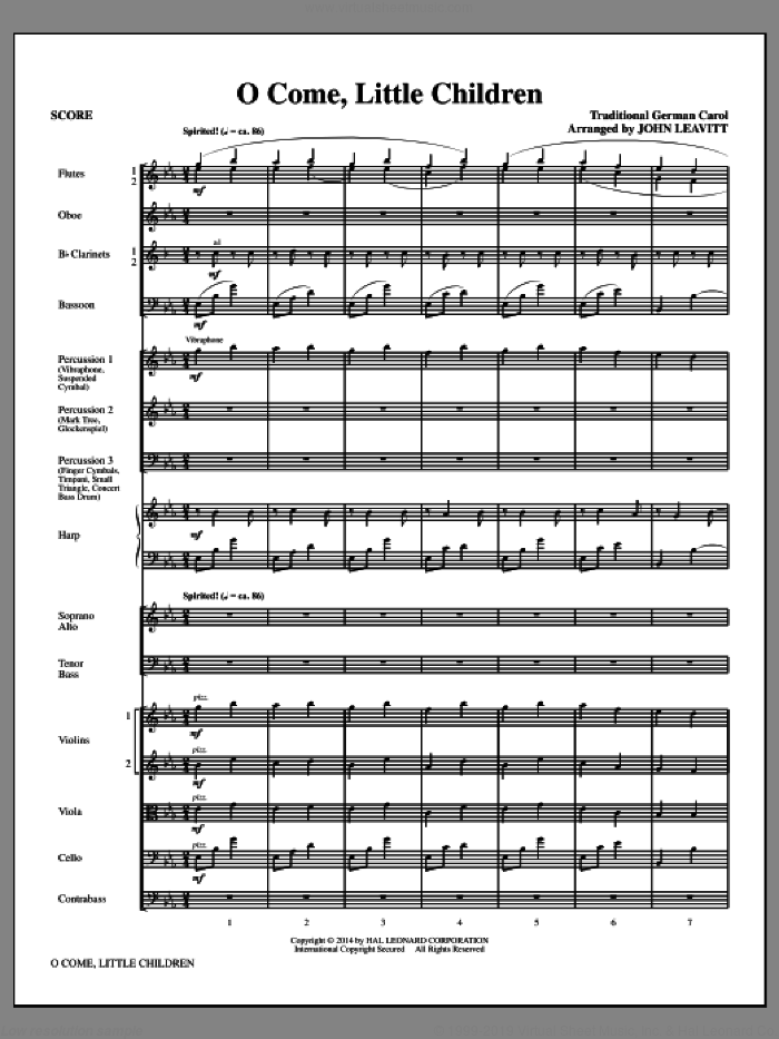 O Come, Little Children (COMPLETE) sheet music for orchestra/band (chamber ensemble) by John Leavitt, Cristoph Von Schmid and J.A.P. Schulz, intermediate skill level