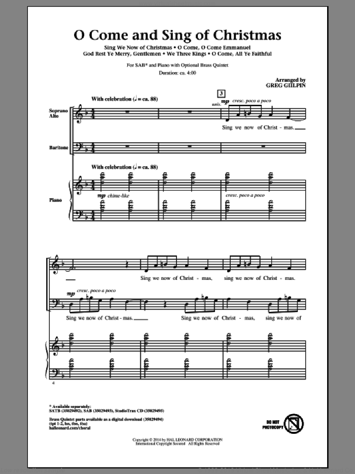 March Of The Kings sheet music for choir (SAB: soprano, alto, bass) by Greg Gilpin and Miscellaneous, intermediate skill level