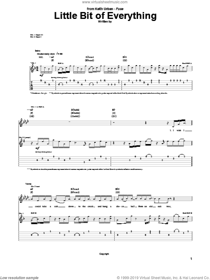 Little Bit Of Everything sheet music for guitar (tablature) by Keith Urban, Brad Warren, Brett Warren and Kevin Rudolf, intermediate skill level
