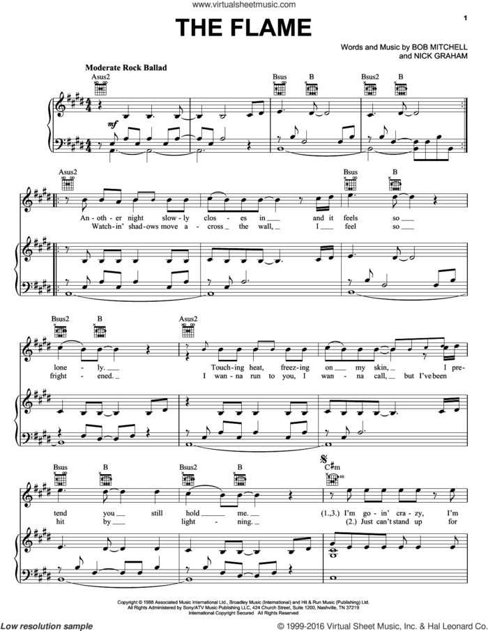 The Flame sheet music for voice, piano or guitar by Cheap Trick, Bob Mitchell and Nick Graham, intermediate skill level