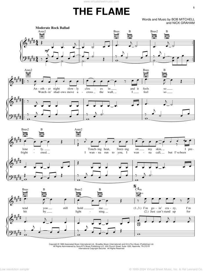 The Flame sheet music for voice, piano or guitar by Cheap Trick, Bob Mitchell and Nick Graham, intermediate skill level