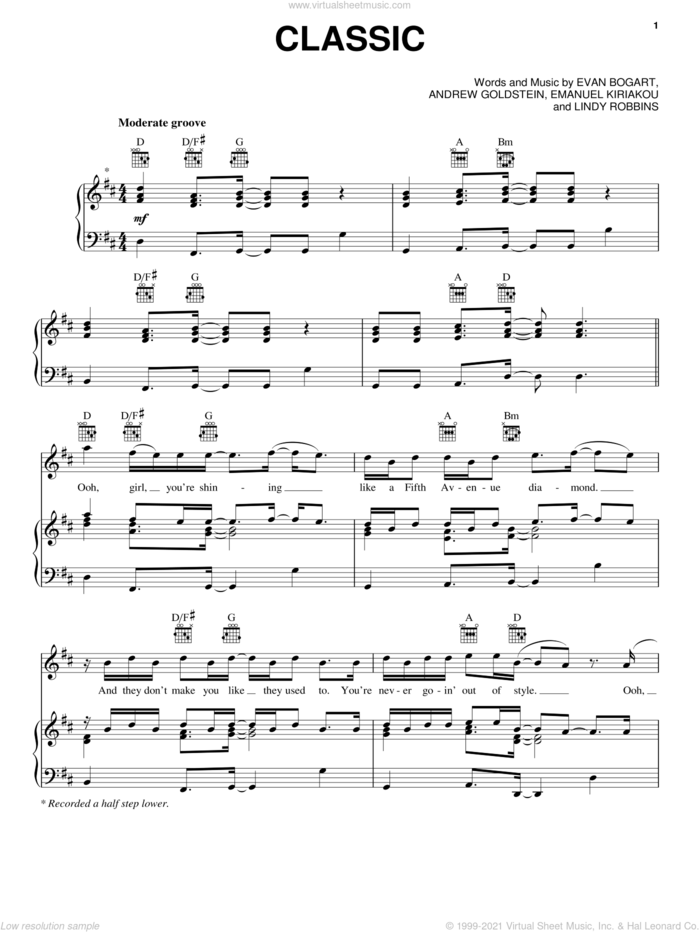Classic sheet music for voice, piano or guitar by MKTO, Andrew Goldstein, Emanuel Kiriakou, Evan Bogart and Lindy Robbins, intermediate skill level