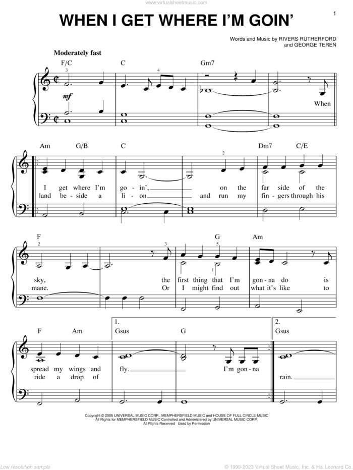 When I Get Where I'm Goin' sheet music for piano solo by Brad Paisley featuring Dolly Parton, George Teren and Rivers Rutherford, easy skill level