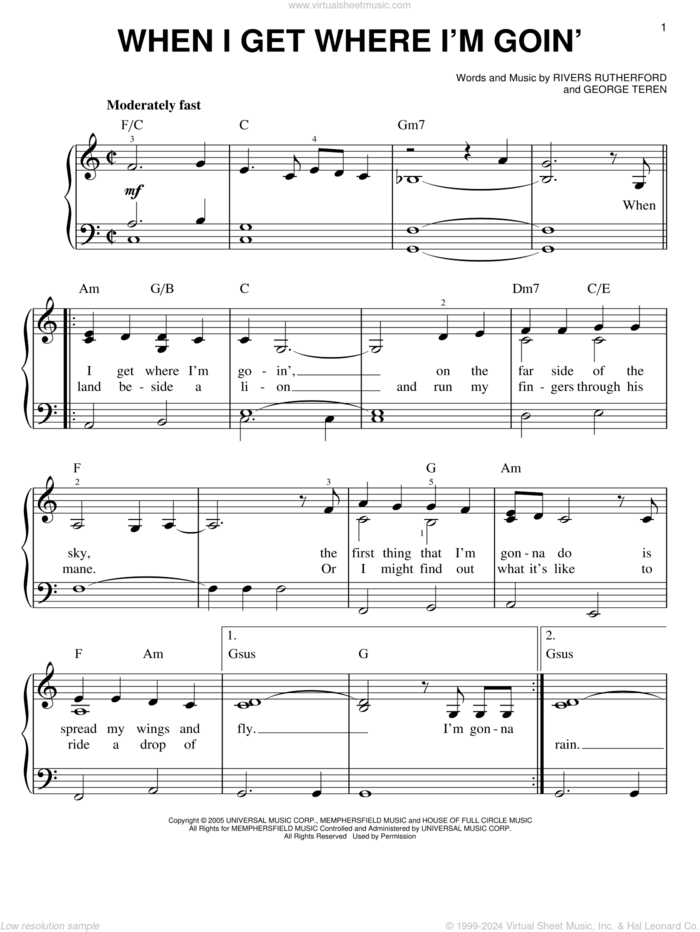 When I Get Where I'm Goin' sheet music for piano solo by Brad Paisley featuring Dolly Parton, George Teren and Rivers Rutherford, easy skill level