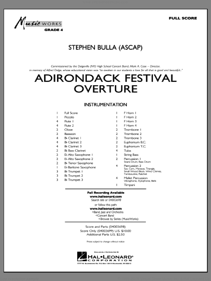 Adirondack Festival Overture (COMPLETE) sheet music for concert band by Stephen Bulla, intermediate skill level