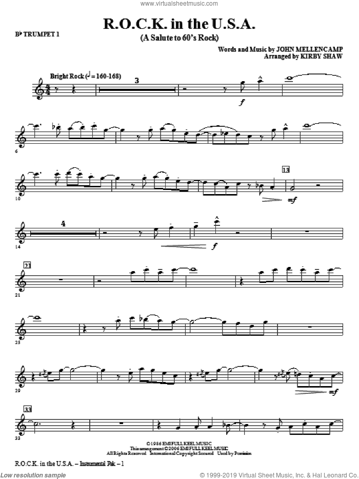 R.O.C.K. In The U.S.A. (A Salute To 60's Rock) (complete set of parts) sheet music for orchestra/band by John Mellencamp and Kirby Shaw, intermediate skill level