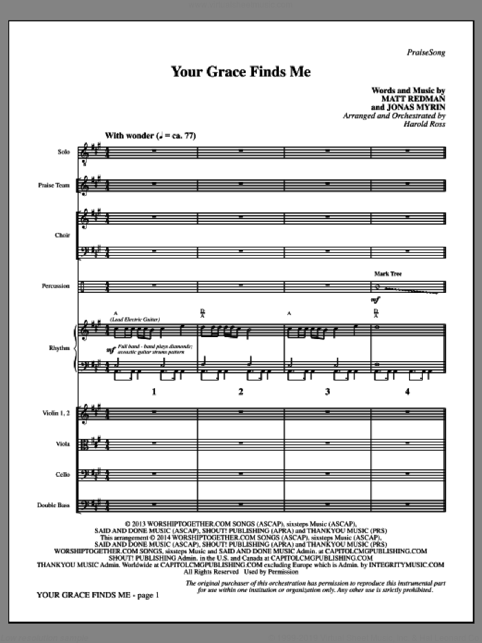 Your Grace Finds Me (COMPLETE) sheet music for orchestra/band by Matt Redman, Harold Ross and Jonas Myrin, intermediate skill level