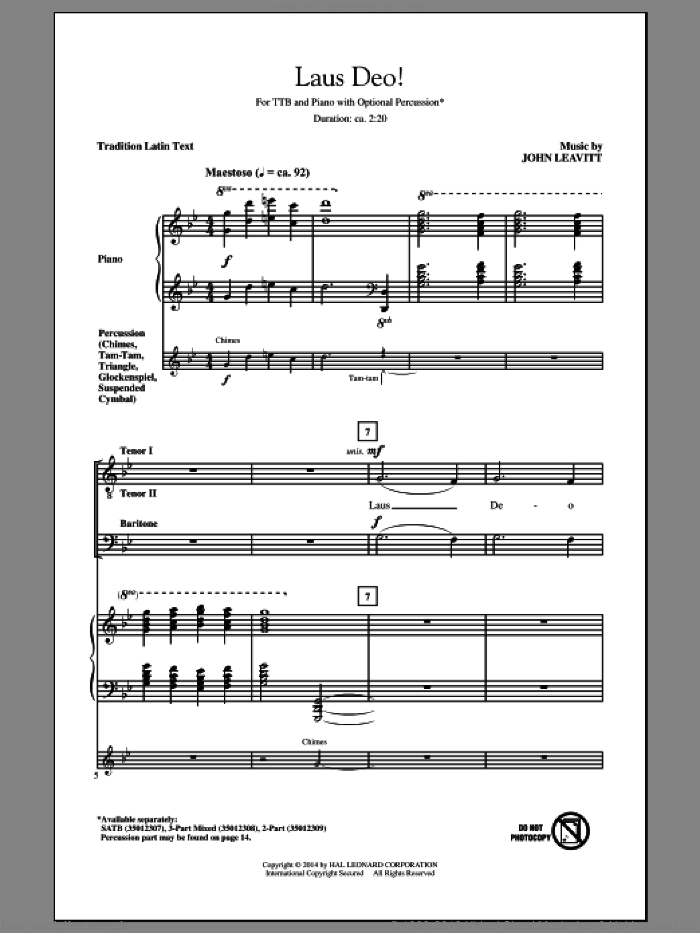 Laus Deo! sheet music for choir (TTBB: tenor, bass) by John Leavitt, intermediate skill level