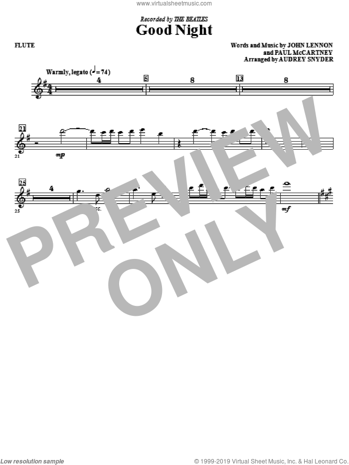Good Night (complete set of parts) sheet music for orchestra/band (Special) by Paul McCartney, John Lennon, Audrey Snyder and The Beatles, intermediate skill level