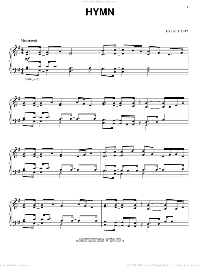 Hymn sheet music for piano solo by Liz Story, intermediate skill level
